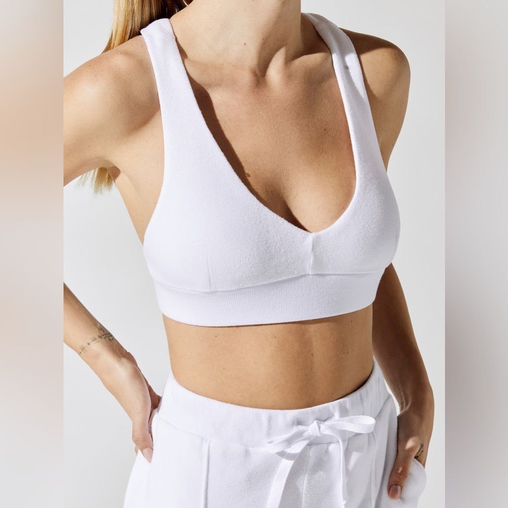 Carbon38 V-Neck Cross Back Bra Crop Top in French Terry Size S MSRP $98 NWT